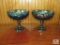 Lot 2 Large Blue-Green Carnival Glass Pedestal Dishes Bowls