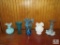 5 piece Lot Ruffled Edge Vintage Glass Vases Hobnail Milk Glass, Blue, Carnival, & Opaque Blue