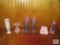 6 piece Lot Rose Pink Glass & Ceramic Vases and Ceramic Booties