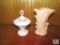 2 piece Lot McCoy Pink Swan Vase & Hull Covered Candy Dish