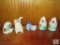 5 piece Lot Vintage Pottery & Porcelain Bunny, Cat, and Love Birds Flower Pots