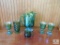 6 piece Lot Emerald Green Carnival Glass Pitcher, Creamer, and Goblets