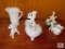 Lot of Porcelain / Ceramic Figures, Heart trinket box, & Milk Glass Pitcher