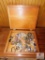 Wood Storage Box Lot of Costume Jewelry Necklaces, Pins & Brooches, Watches