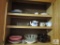 Lot Kitchen Cabinet Contents Glass Bowls, Tea Kettle, Dishes