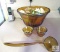 Carnival Glass orange Punch Bowl set with ladle & Cups