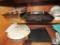 Lot kitchen cabinet contents Foreman Grill, Food Processor, Slow Cookers, Dishes, +