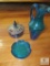 Lot Blue & Carnival Glass Pitcher, Bowl, and Ashtray