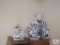 Lot Blue & White collector Victorian Porcelain Figurines and Lamp