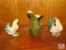 McCoy Pottery Green Pitcher & ceramic Rooster Chicken set