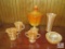 6 piece Lot Orange Carnival type Glass Fire King + Vase, Sugar & Cramer, Mug & Bowls