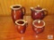 4 piece Lot Hull Pottery Brown Drip Dishes Pitcher, Kettle, Sugar Bowl & Creamer