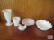 5 piece Lot Milk or White Glass Hobnail Vase, Nesting Hen, Bowl, Cup, & Tray