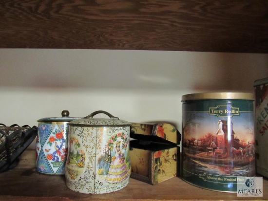 Shelf lot Vintage Canisters & Metal Baskets