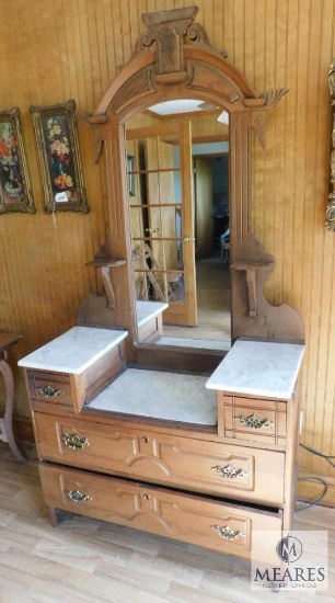 Vintage wood dresser with mirror 2 over 2 marble top