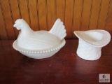 Milk Glass Nesting Hen & Top Hat
