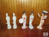 5 piece Lot Oriental Porcelain or Ceramic Figurines Geisha Dolls