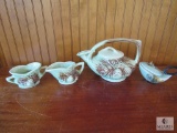 3 piece Matching Set Lot Pottery Tea Kettle & Cups & 1 Sugar Bowl