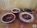 7 piece Lot USA Pottery Brown Drip Bowls & Covered Dish