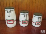 3 piece Set Vintage Wheaton Milk Glass Green Top Flour Coffee Tea Canisters