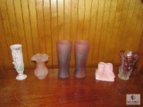 6 piece Lot Rose Pink Glass & Ceramic Vases and Ceramic Booties