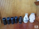 7 piece Lot Signed Pottery Vases and Van Briggle Drip Tumbler Cups