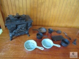 Vintage Crescent Miniature Cast Iron Wood Stove Set with Pans