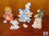 Lot Porcelain / Ceramic Figurines, Resin Cherub, and Vintage Plastic Baby Toy