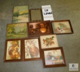 Lot 9 Small Vintage Framed Prints and Mirror