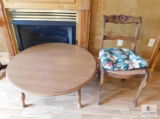 Round Wood Coffee Table and Anqitue Wood Carved Back Chair