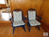 Lot of 2 Vintage Wood Windsor style Rocking Chairs Rockers - painted blue
