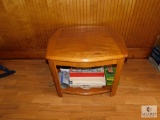 Wood Side Table with Vintage Game & Books Contents