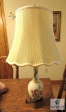 Porcelain Base Table Lamp with Rose Print and Large Scalloped Edge Shade