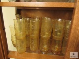 Lot of Vintage Yellow Tint Glassware Pitcher, Tumblers, Ice Bucket