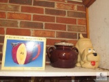 Lot New Apple Pitcher, Pottery Covered Pot, and Dog Cookie Jar