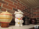 Lot Cookie Jars Hot Air Ballon, Pottery Jar, & McCoy Doughboy Cookie Jar