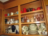 Lot kitchen cabinets Vintage glassware, Dishes, Vases, Tea Kettles +