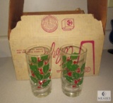 Vintage set Christmas Glasses 8 pc Tumbler set Barlett Collins Green Holley