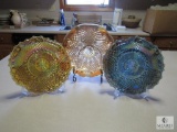 Lot 3 Carnival Glass Ruffled edge Platter Dishes