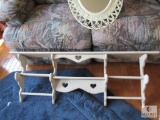 Large wood white painted shelf & Oval framed mirror