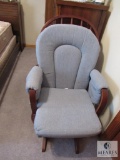 Wood Rocking chair glider with blue cushions