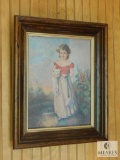 Lot 2 Vintage prints Framed boy & girl 18