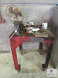 Metal Fab Table with Bench Vise & Contents