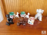 Lot vintage porcelain small animal figurines plant holders +