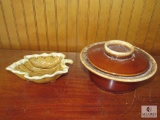 2 piece Lot of Hull Pottery Covered Baking Dish & Maple Leaf Tray