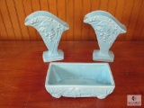 3 piece Lot 1 McCoy Pottery Rectangular Planter Tray & 2 Blue Pottery Vases