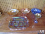 5 piece Lot Carnival Glass Marigold, Sapphire Blue, Amethyst +