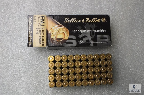50 Rounds Sellier & Bellot Ammunition 9mm Luger 124 Grain 8g Ammo