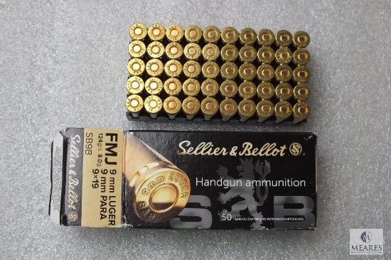 50 Rounds Sellier & Bellot Ammunition 9mm Luger 124 Grain 8g Ammo