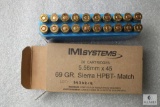 20 Cartridges IMI Systems 5.56mmx45 69 Grain Sierra HPBT - Match